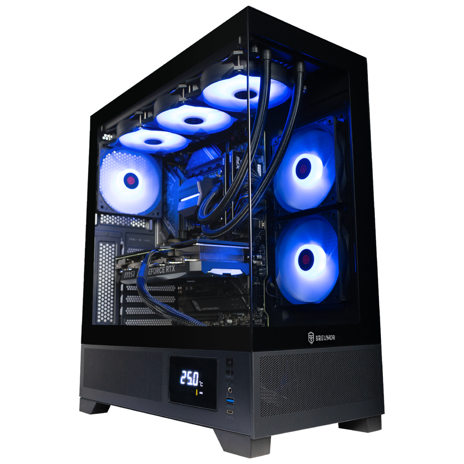 BREUNOR POSEIDONE - Gaming PC i9 14900K 24Core 6.00 GHz, RTX 4070 12GB, Ram 32Gb DDR5 6000MHz, SSD Nvme 1000GB, 360mm Liquid Heatsink, Windows 11 Pro