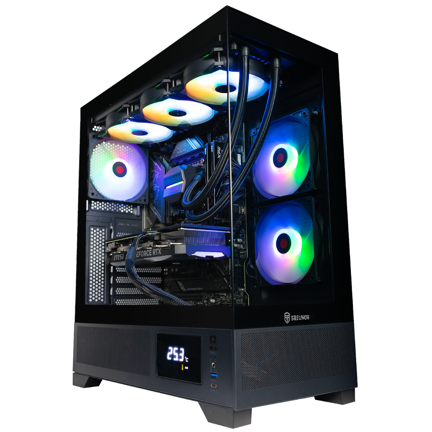 BREUNOR POSEIDONE - Gaming PC i9 14900K 24Core 6.00 GHz, RTX 4070 12GB, Ram 32Gb DDR5 6000MHz, SSD Nvme 1000GB, 360mm Liquid Heatsink, Windows 11 Pro