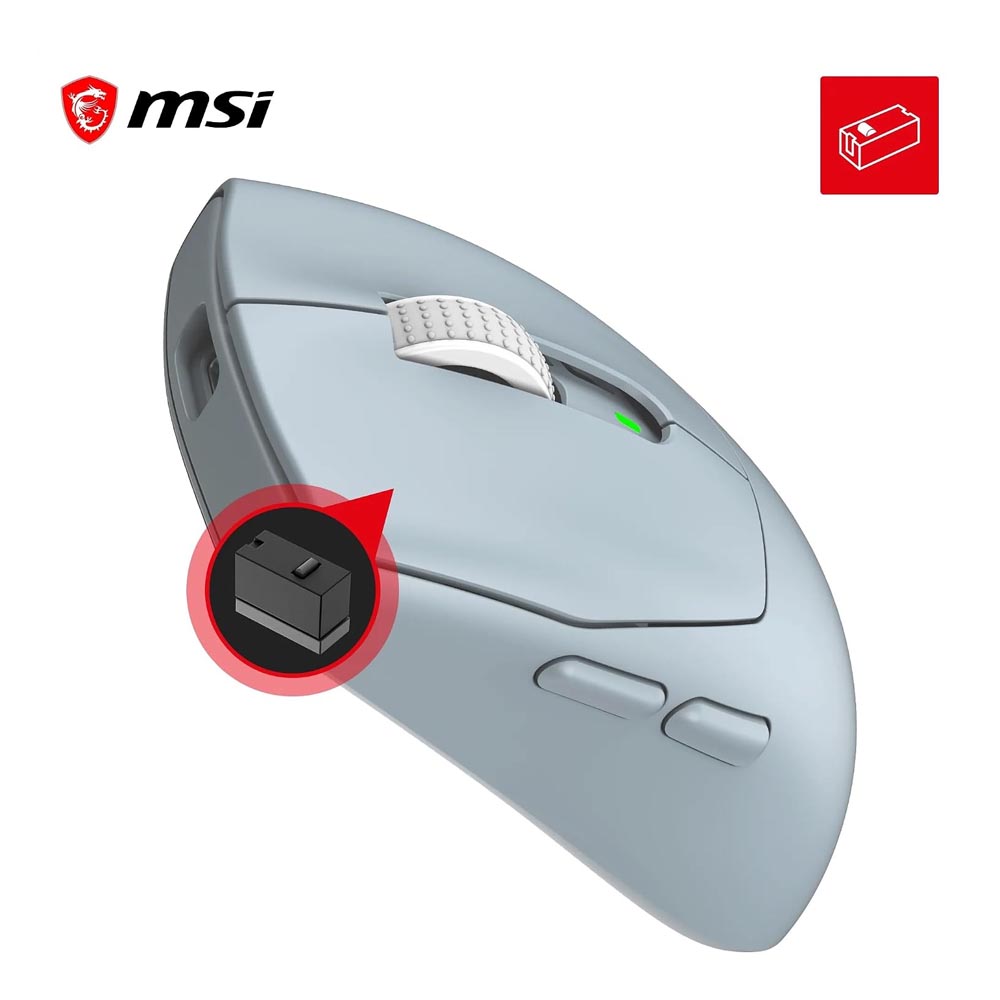 msi Forge GM340 Wireless Sky Mouse Gaming Wireless Wired 12000 DPI , autonomia 82 ore, latenza 1 ms, 57g