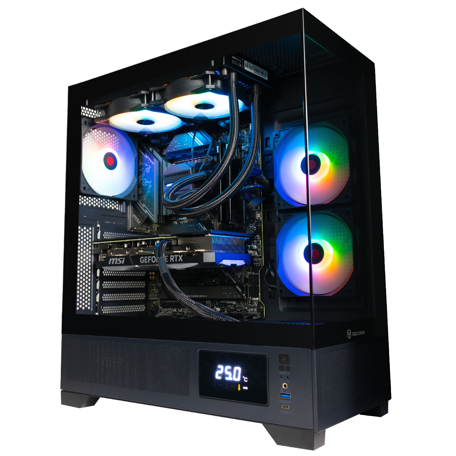 BREUNOR RAIJIN - Gaming PC Intel i7 14700K 20 Core up to 4.40 GHz, RX 7800XT 16GB, RAM 32Gb DDr5 6000MHz, SSD Nvme 2000Gb, 240mm liquid heatsink, Windows 11 pro, Desktop PC Gaming