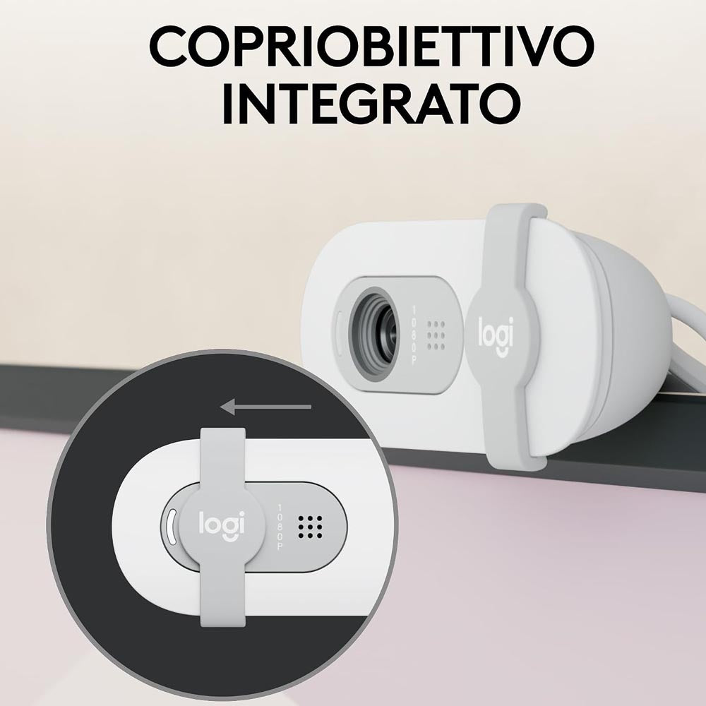 Webcam Logitech Brio 100 Full HD White per riunioni e streaming, Videochiamate HD Widescreen, Correzione Automatica ‎Luminosità, Microfono Riduzione del Rumore (Copia)