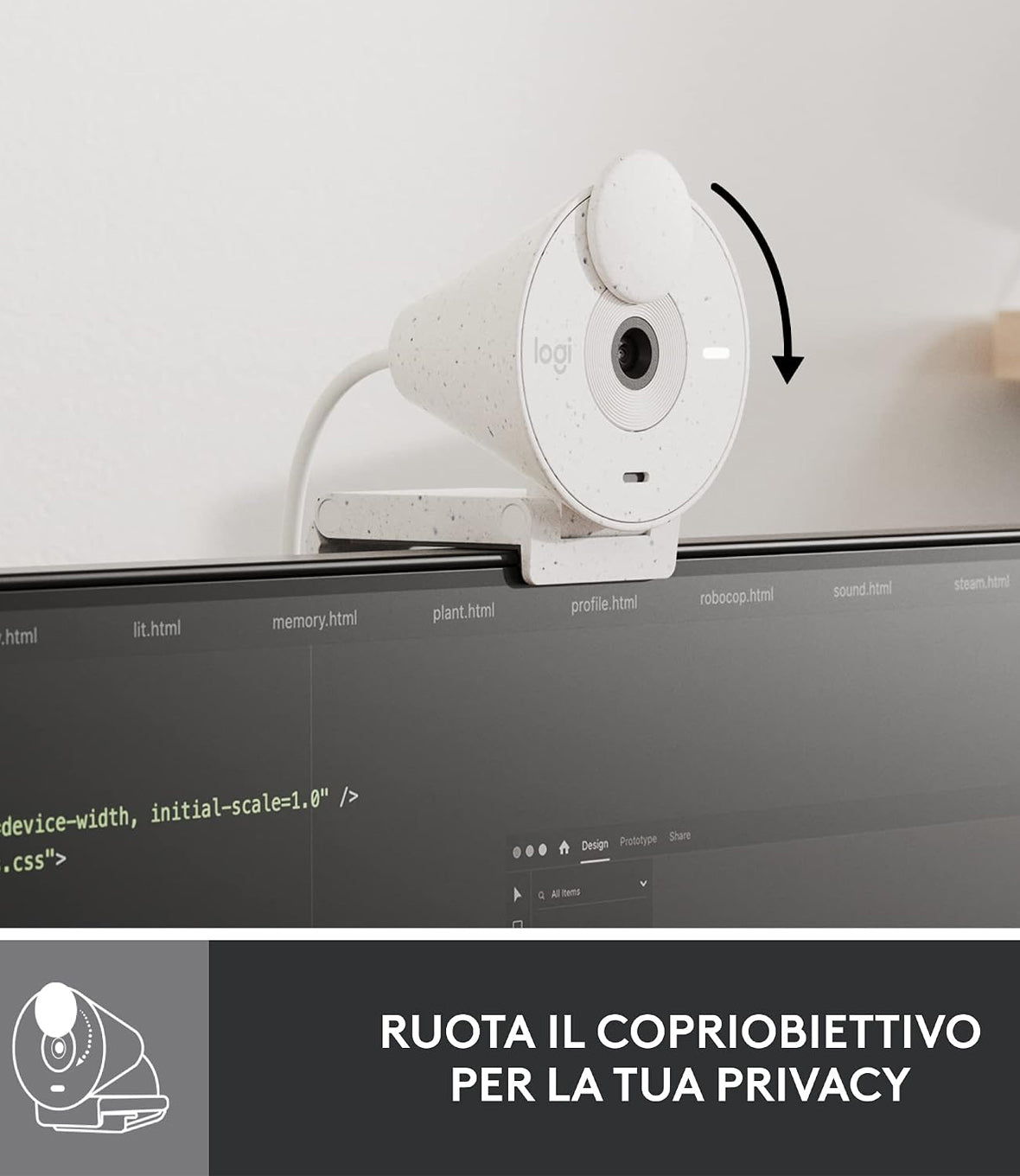 Webcam Logitech Brio 300 Full HD White per riunioni e streaming, Videochiamate HD Widescreen, Correzione Automatica ‎Luminosità, Microfono Riduzione del Rumore