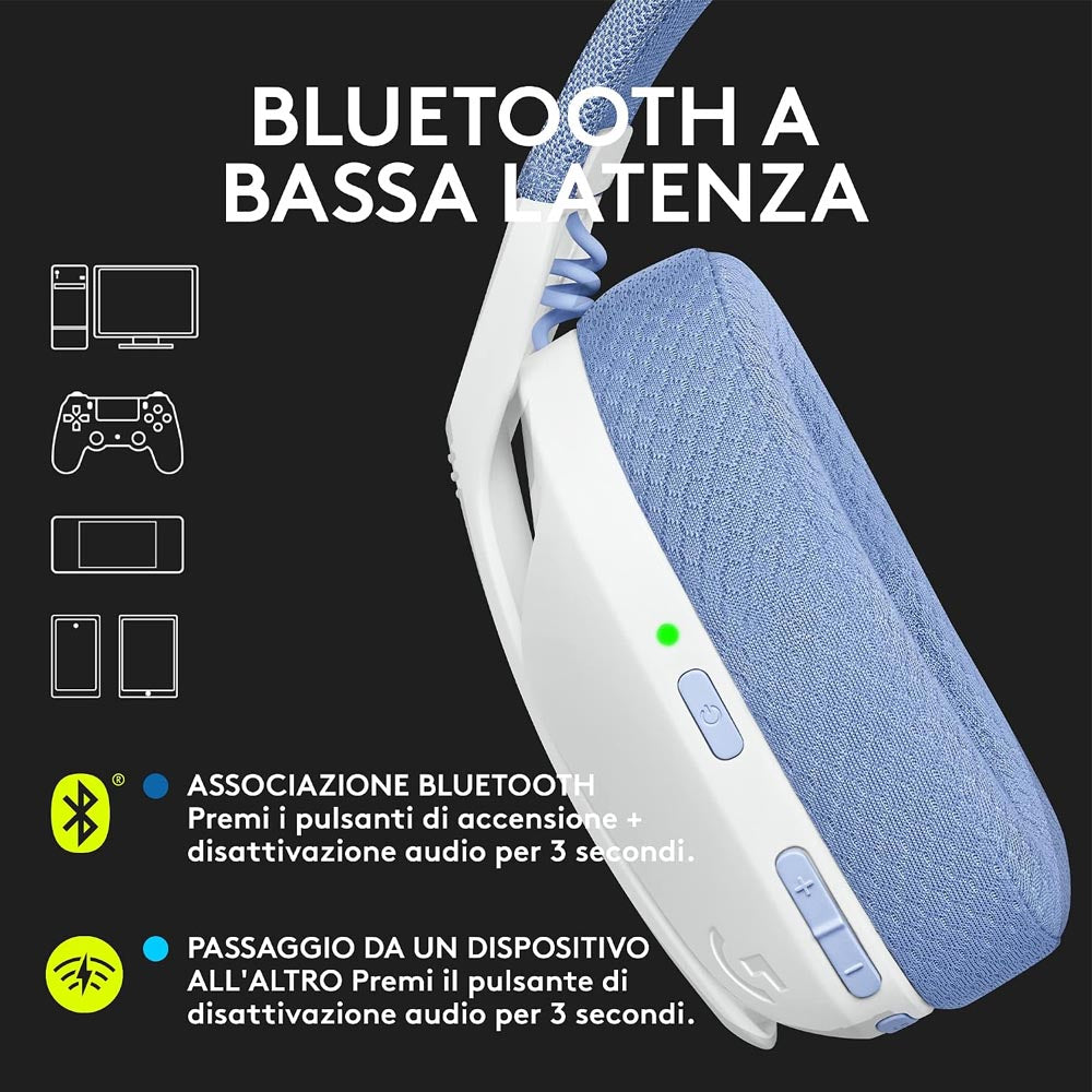 Logitech G G435 LIGHTSPEED White Cuffie Gaming Wireless Bluetooth - Cuffie Over Ear Leggere, Microfoni Integrati