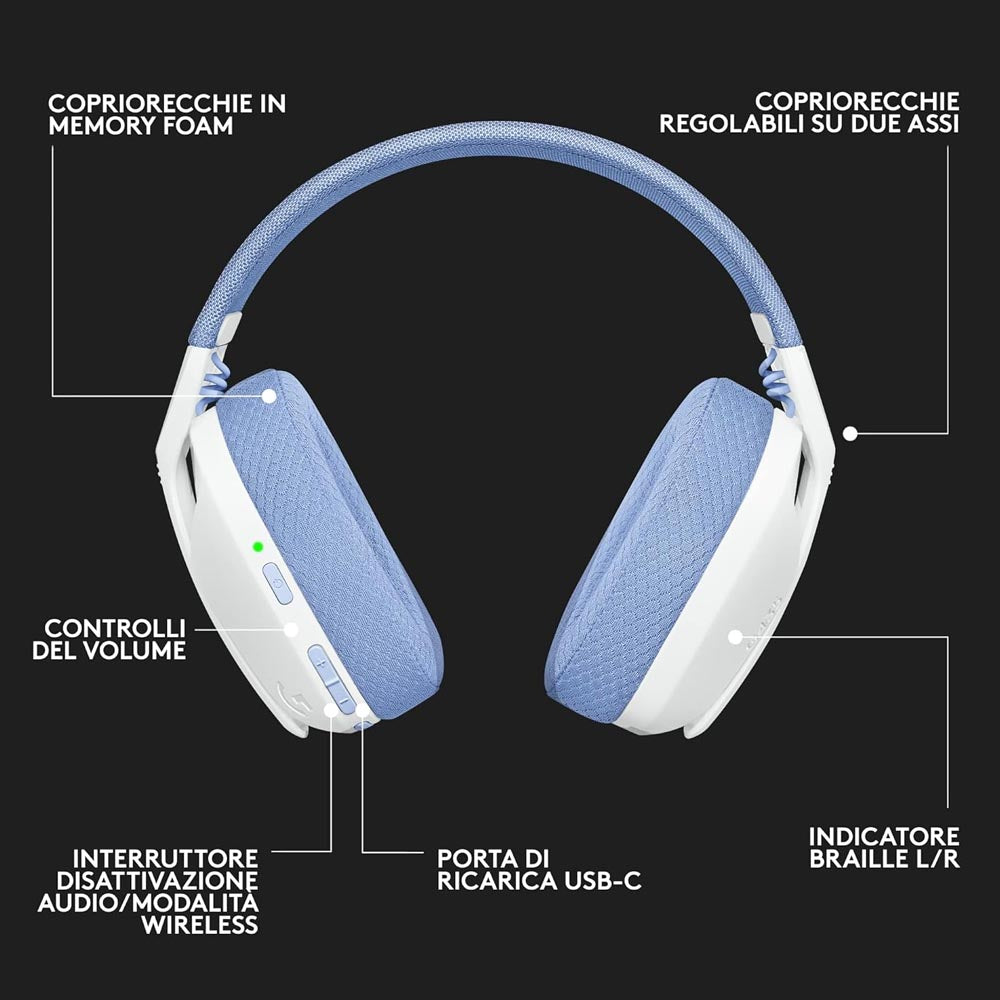 Logitech G G435 LIGHTSPEED White Cuffie Gaming Wireless Bluetooth - Cuffie Over Ear Leggere, Microfoni Integrati