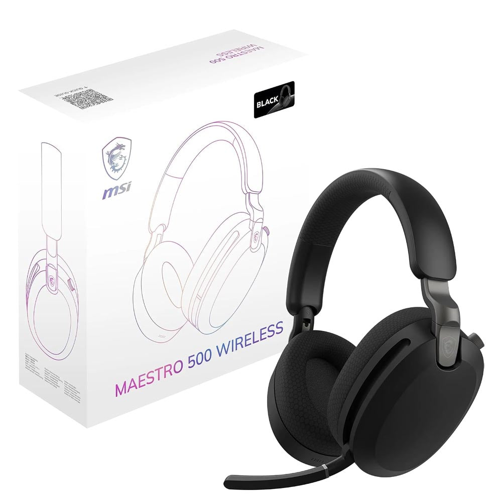 Cuffie Gaming msi MAESTRO 500 WIRELESS BLACK Cancellazione Attiva del Rumore , Bluetooth 5.4, Cablato 3.5mm, Microfono Flip-to-Mute