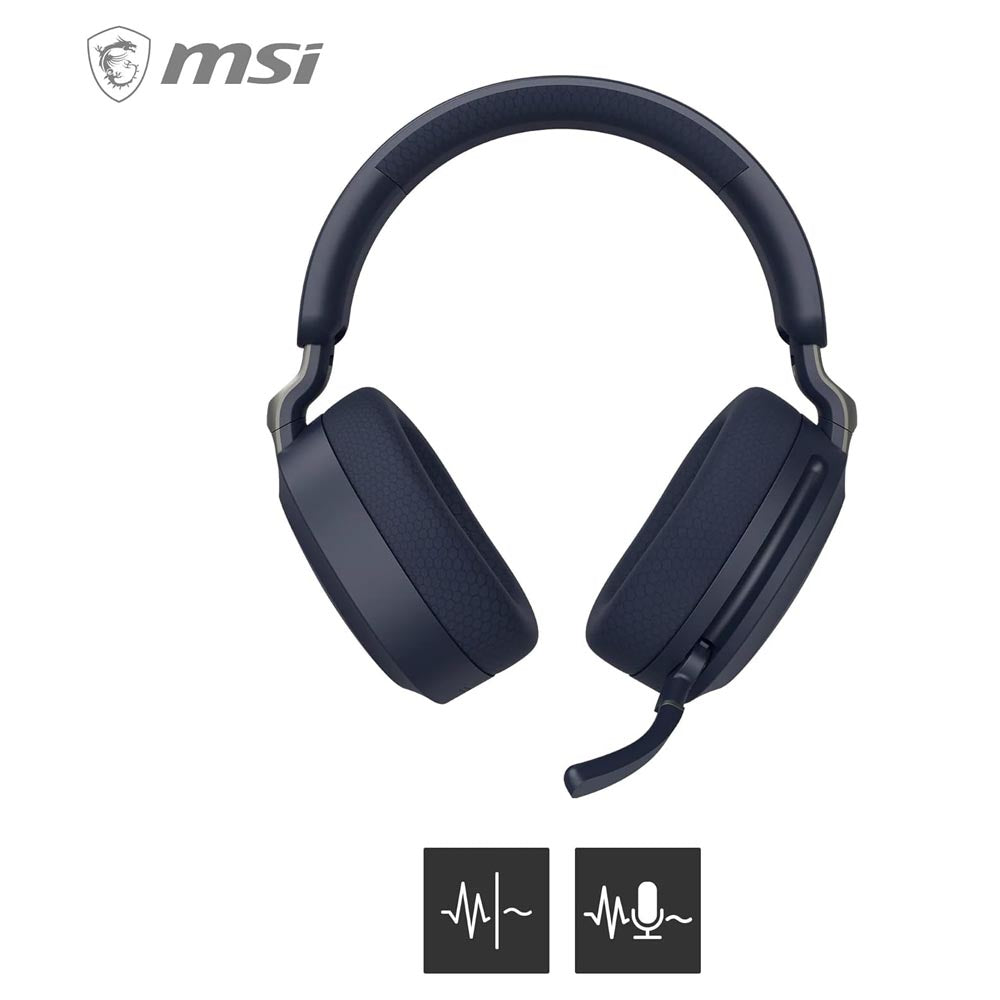 Cuffie Gaming msi MAESTRO 500 WIRELESS BLU Cancellazione Attiva del Rumore , Bluetooth 5.4, Cablato 3.5mm, Microfono Flip-to-Mute