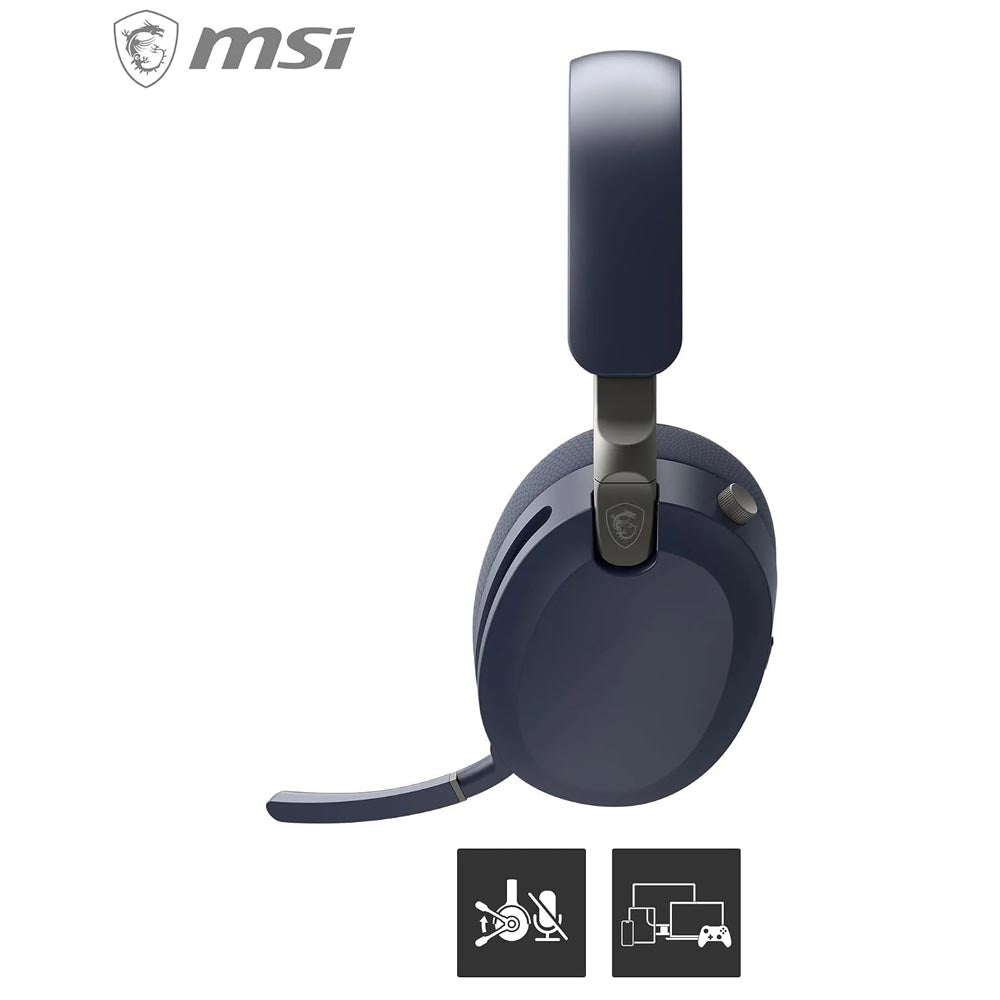 Cuffie Gaming msi MAESTRO 500 WIRELESS BLU Cancellazione Attiva del Rumore , Bluetooth 5.4, Cablato 3.5mm, Microfono Flip-to-Mute