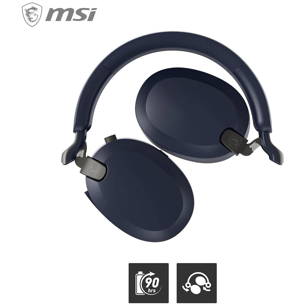 Cuffie Gaming msi MAESTRO 500 WIRELESS BLU Cancellazione Attiva del Rumore , Bluetooth 5.4, Cablato 3.5mm, Microfono Flip-to-Mute
