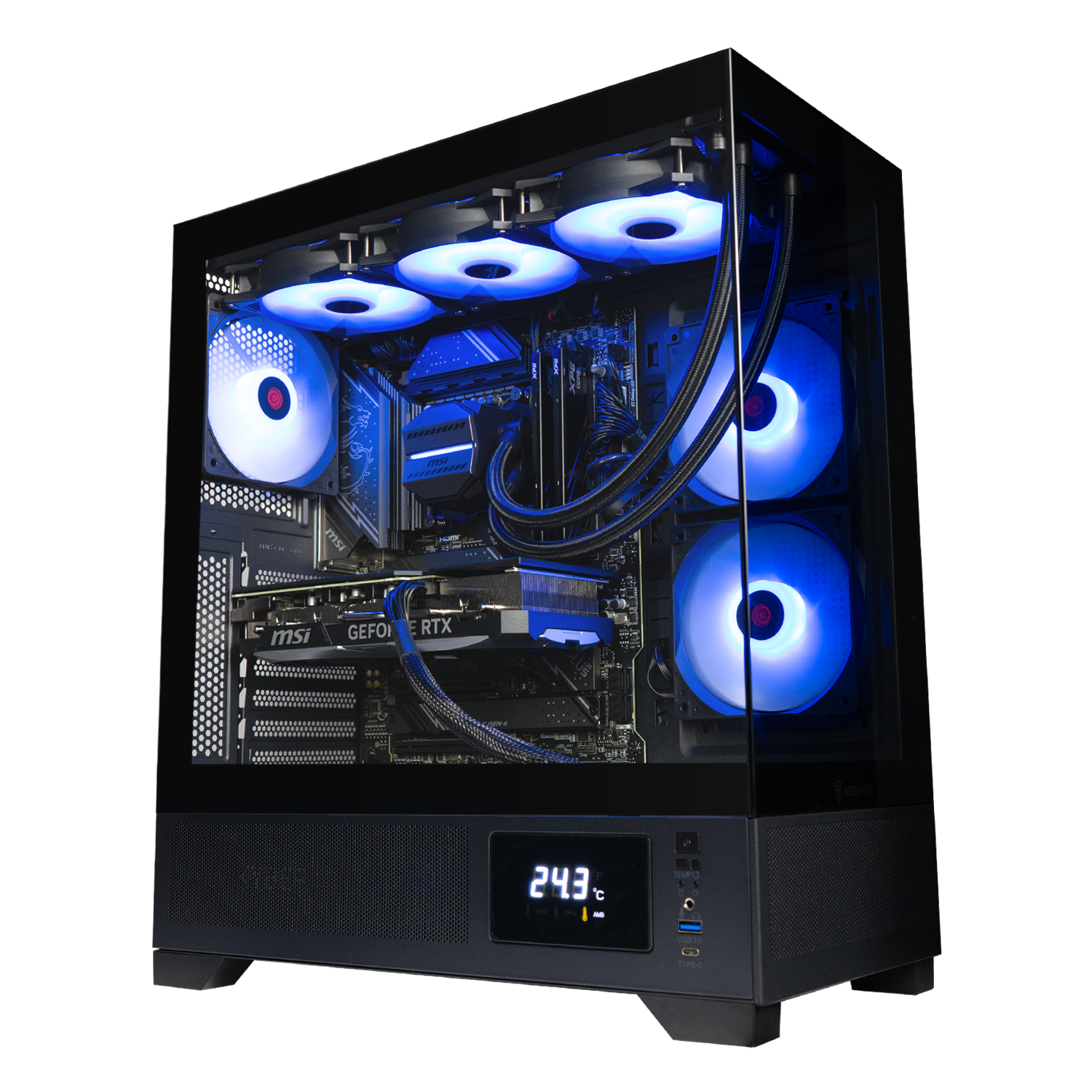 BREUNOR POSEIDONE - Gaming PC i9 14900K 24Core 6.00 GHz, RTX 4070 12GB, Ram 32Gb DDR5 6000MHz, SSD Nvme 1000GB, 360mm Liquid Heatsink, Windows 11 Pro