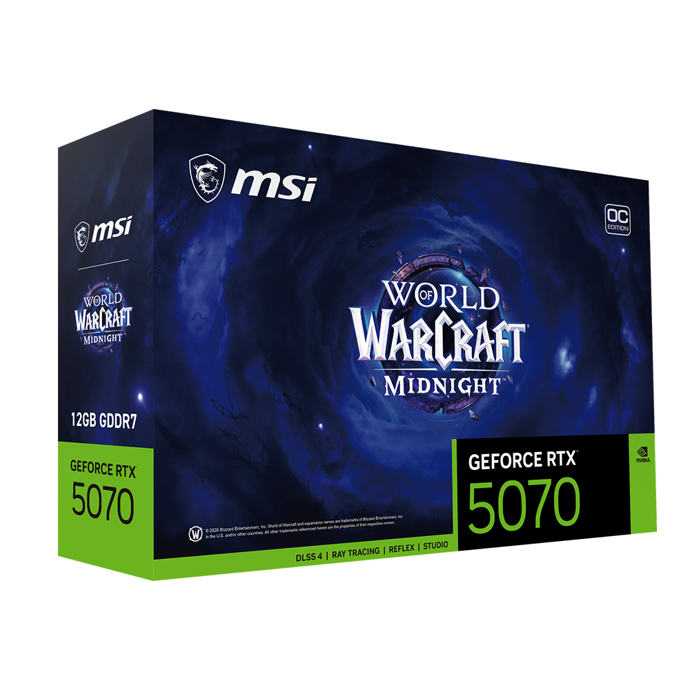 MSI GeForce RTX 5070 12G WORLD OF WARCRAFT MIDNIGHT LIMITED EDITION – GDDR7, 28Gbps, PCIe 5.0, HDMI 2.1, DP 2.1