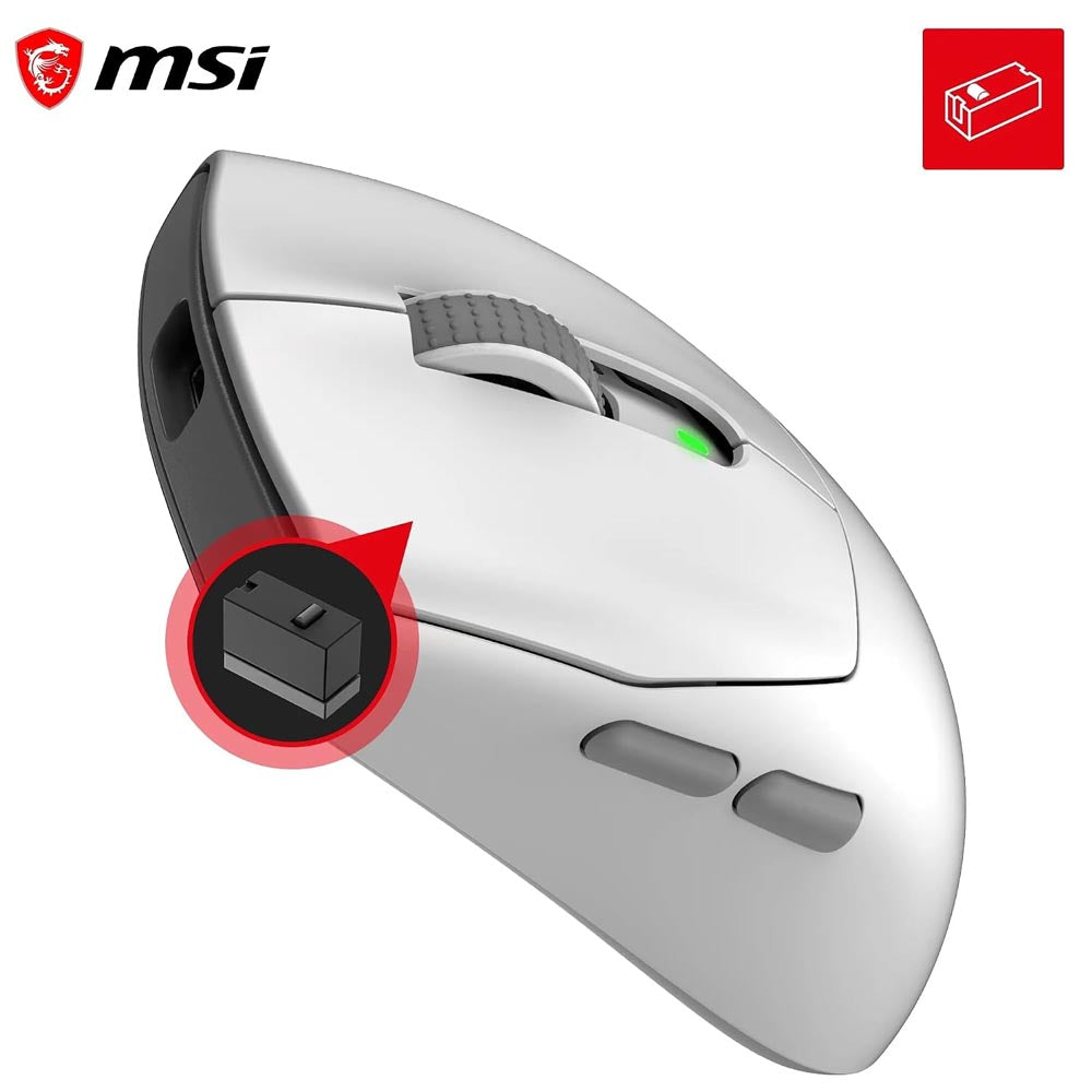 msi Forge GM340 Wireless White Mouse Gaming Wireless Wired 12000 DPI , autonomia 82 ore, latenza 1 ms, 57g