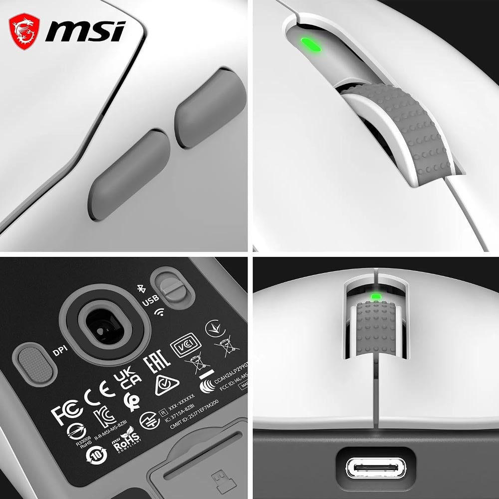 msi Forge GM340 Wireless White Mouse Gaming Wireless Wired 12000 DPI , autonomia 82 ore, latenza 1 ms, 57g