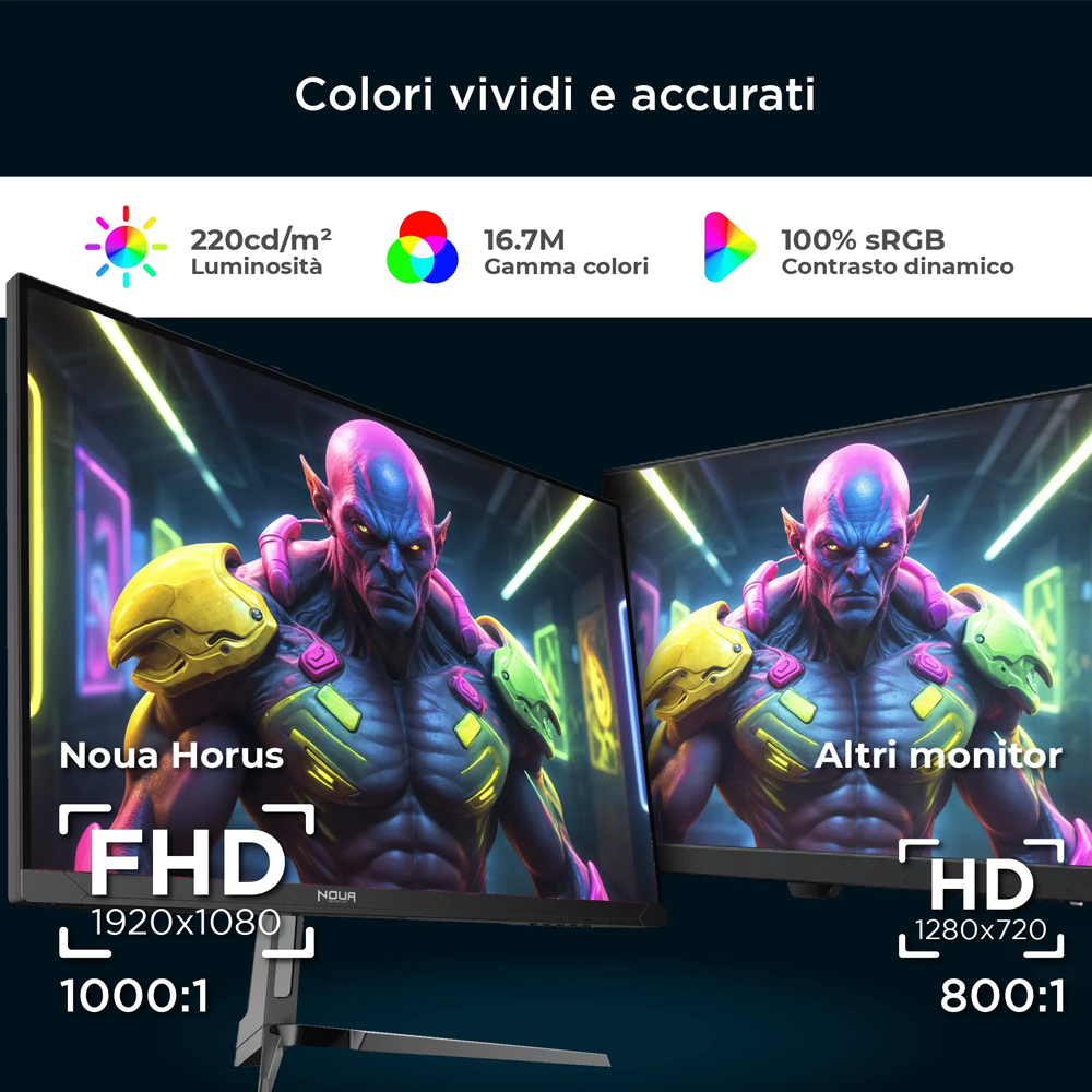 Monitor Gaming Multimediale Noua HorusX 23.8″ FHD 180hz RGB - 1920 x 1080 Full HD (1080p) @ 180 Hz - Fast IPS - Con Casse Integrate
