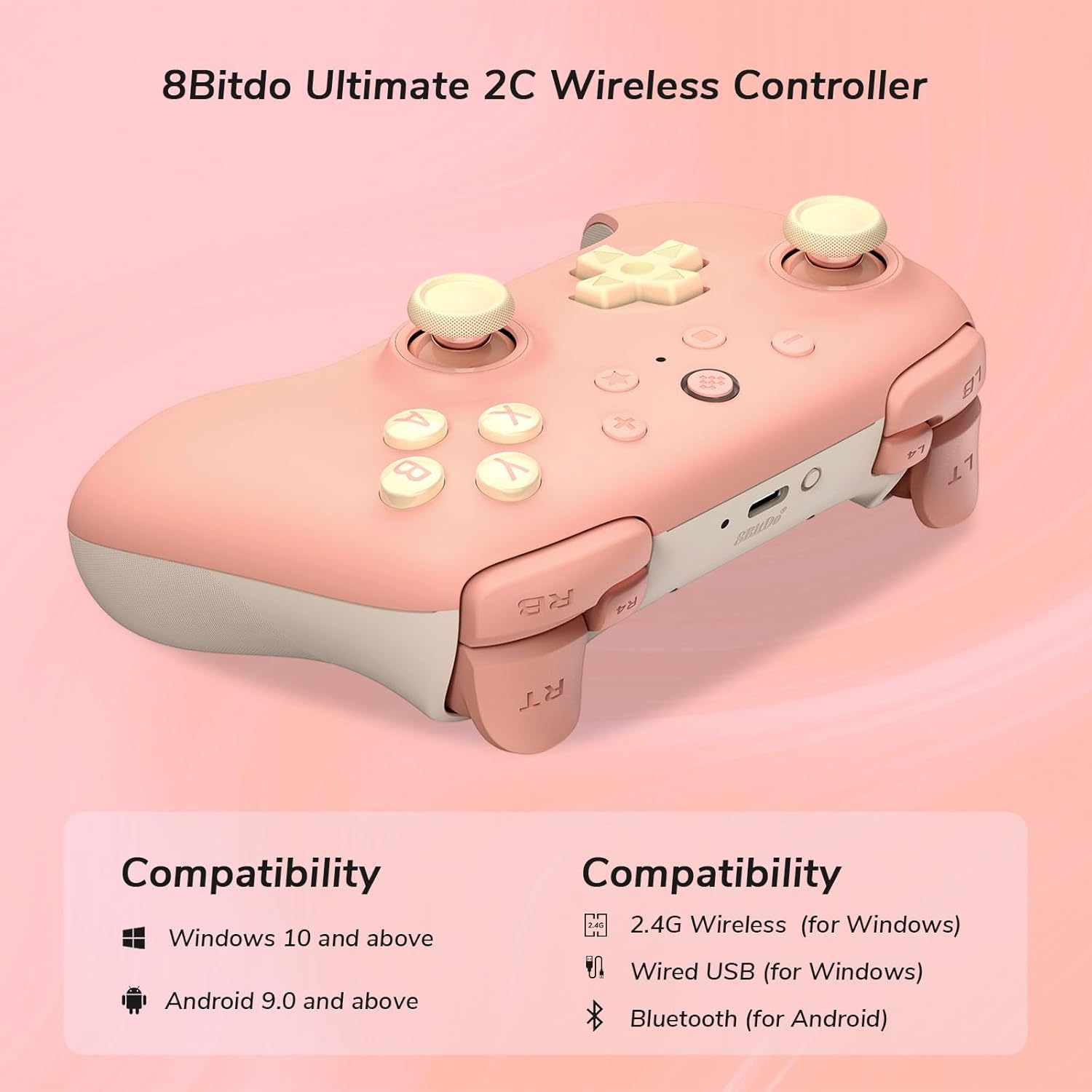 Controller Wireless per PC Windows e Android, Frequenza di Polling 1000Hz, Joystick Hall Effect/Hall Trigger, Paraurti L4/R4 Rimappabili, Funzione Turbo (Pesca)
