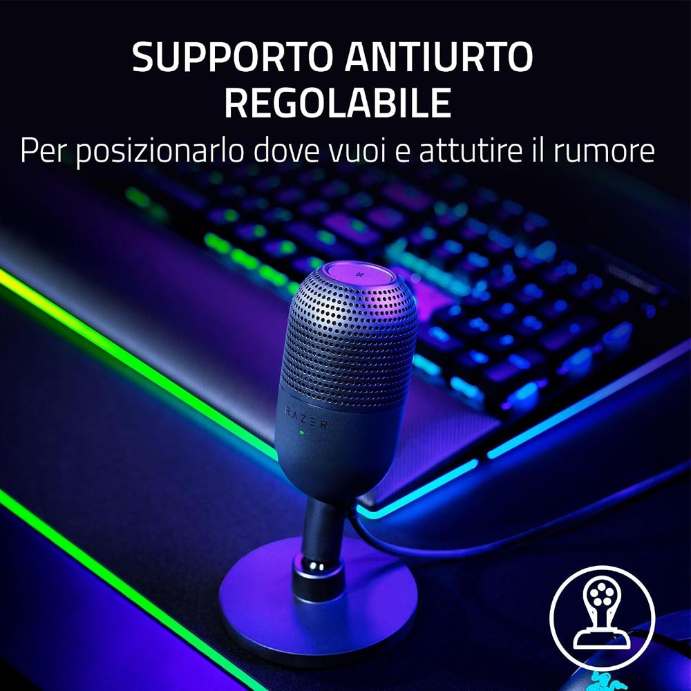 Razer Seiren V3 Mini – Microfono USB Ultracompatto a Condensatore da 14 mm con Sensore Tap-to-Mute, Supercardioide, Nero