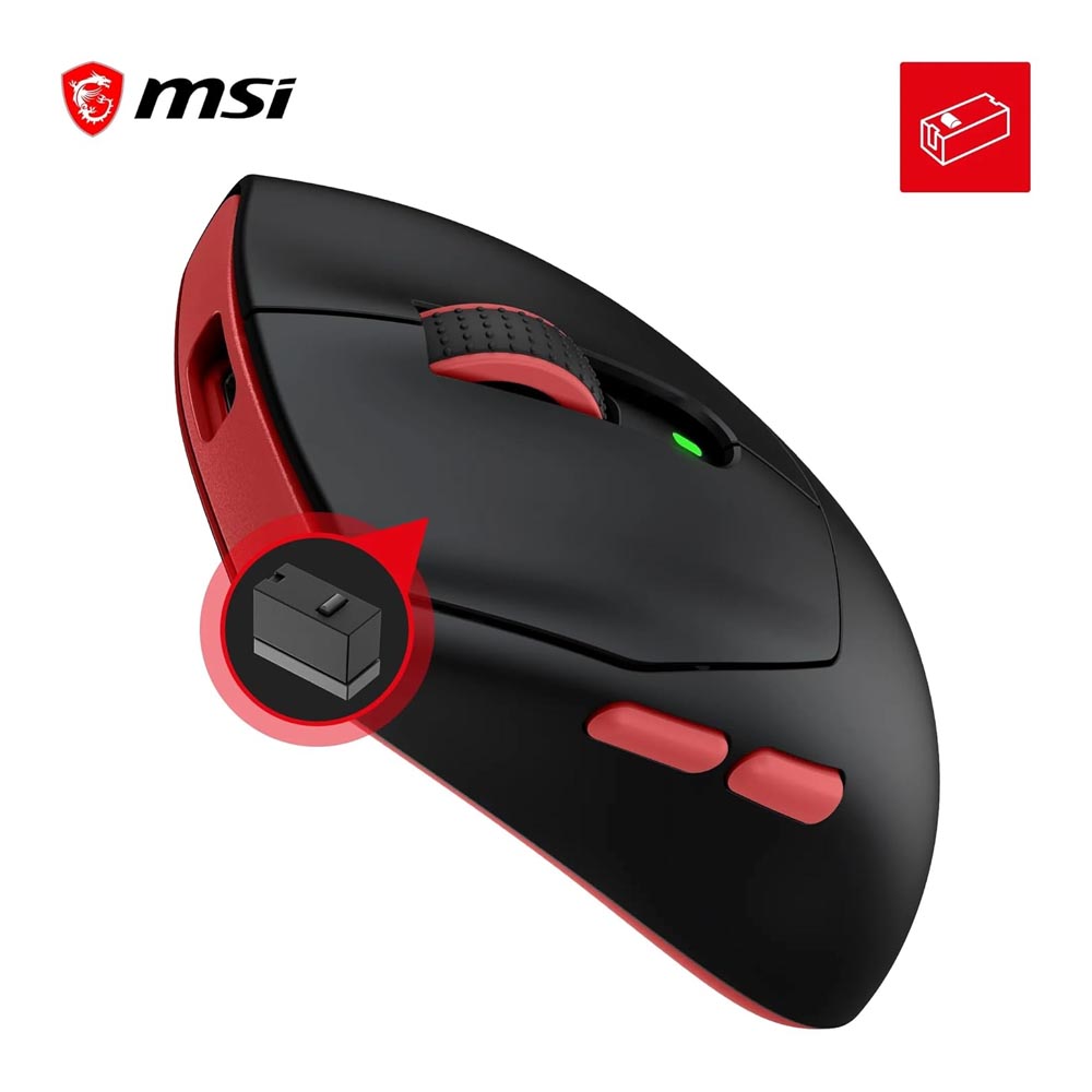 msi Forge GM340 Wireless Black Mouse Gaming Wireless Wired 12000 DPI , autonomia 82 ore, latenza 1 ms, 57g