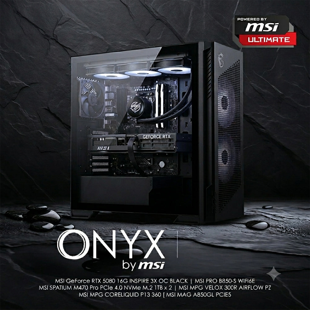 BREUNOR ONYX by MSI - PC Gaming Ryzen 7 9850X3D, RTX 5080 16GB, RAM 32GB DDr5 6000MHz, SSD 1000GB NVMe, Dissipatore a Liquido 360mm, Windows 11 PRO