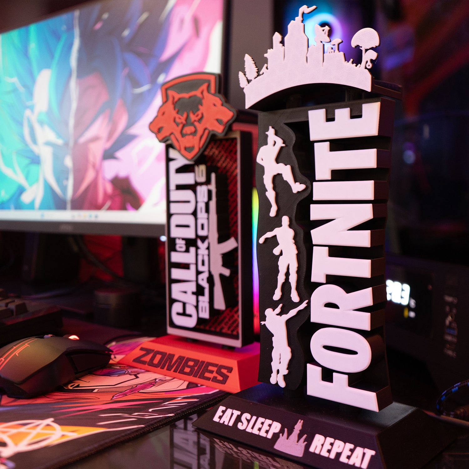 Supporto per Cuffie FORTNITE Stampato in 3D - Design Moderno Bicolore (Nero/Bianco)