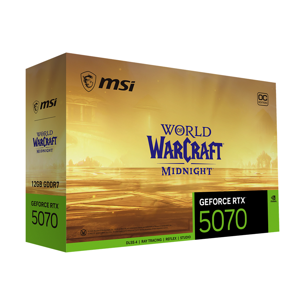 MSI GeForce RTX 5070 12G WORLD OF WARCRAFT LIGHT LIMITED EDITION – GDDR7, 28Gbps, PCIe 5.0, HDMI 2.1, DP 2.1