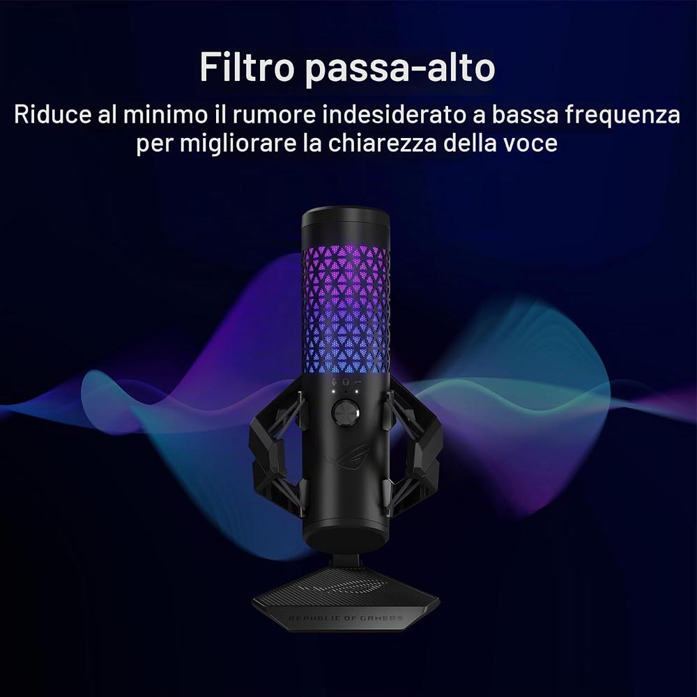 ASUS ROG Carnyx – Microfono da Gaming USB a Condensatore da 25 mm di Livello Studio, Filtro Passa-Alto, Shock Mount Integrato e Aura Sync, Nero