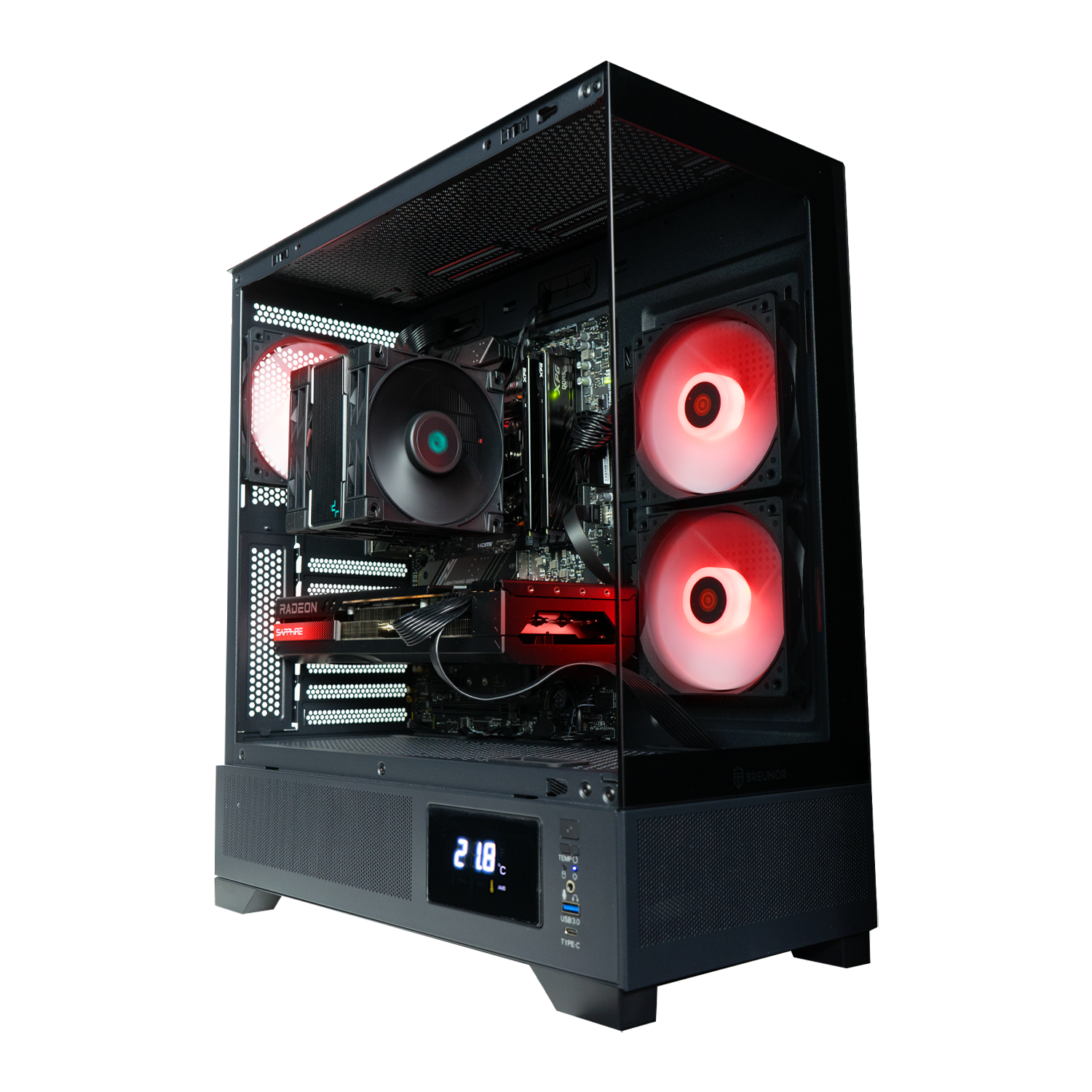 PC de jeu BREUNOR VORTEX Ryzen 5 7600, RX 7800XT 16 Go, SSD NVMe 1000 Go, RAM 32 Go DDR5 6000 MHz, refroidisseur tour, Windows 11 Pro